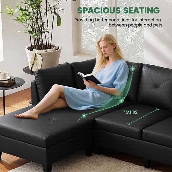 Sectional Couches for Living Room Furniture Sets 4 Seat L Shaped Couches with Ottoman Modular Sectional Sofa for Apartment Furniture Sets Black