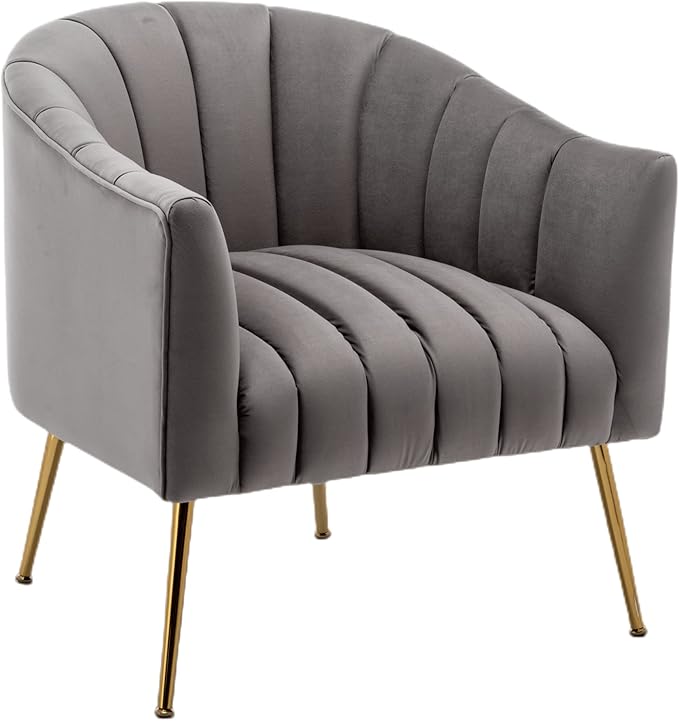 Modern Velvet Tub Chair Armchairs Barrel Accent Dinning Chair with Gold Plated Metal LegsThick Soft Padded Seat for Living Room