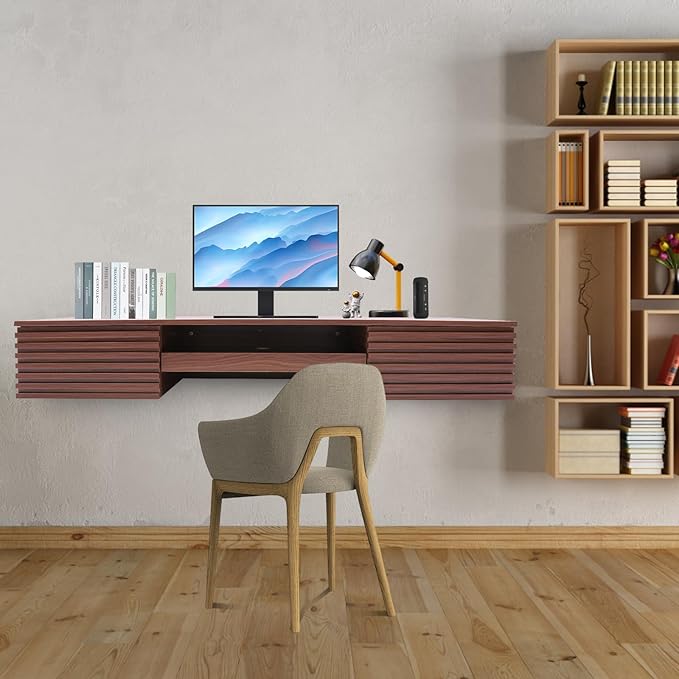 Wall Mounted DeskWall Floating Computer Desk Writing WorkstationMultifunctional Laptop Computer Table Writing Workstation Wall Organizer for BedroomOffices Study Room (Brown)