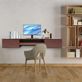 Wall Mounted Table with 2 DrawersWall Mount Office Desk with Pull-Out Keyboard Tray and Cable HoleFloating Computer Desk for Studyroom BedroomBrown