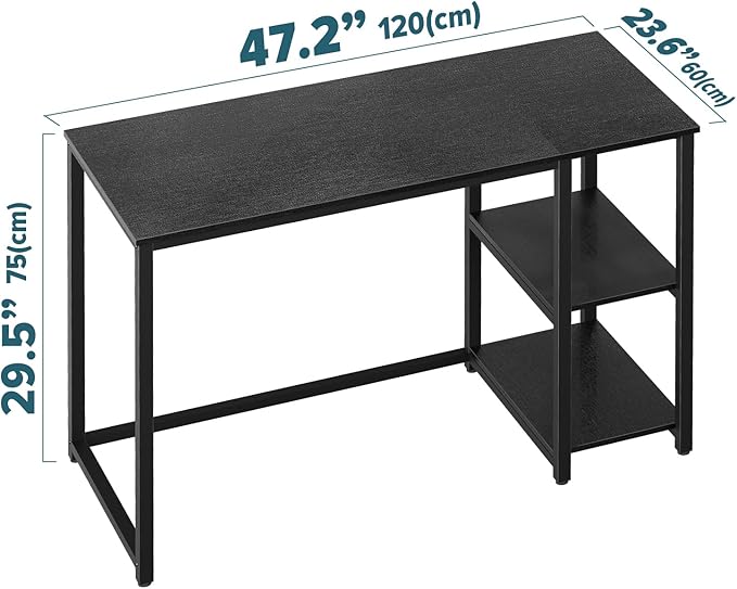 SINPAID Computer Desk 47 inches with 2-Tier Shelves Sturdy Home Office Desks with Large Storage Space Modern Gaming Desk Study Writing Laptop Table Black
