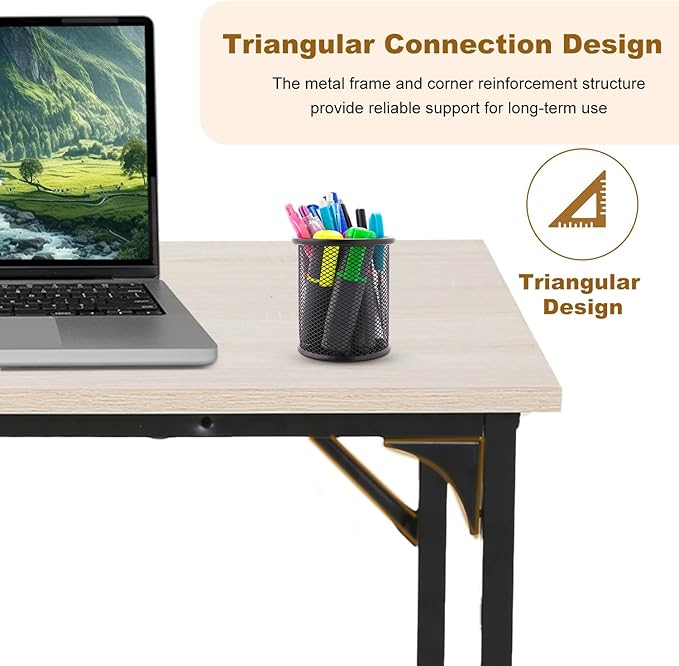 NChanmar 32 Inch Computer Desk Office Desk Gaming Desk with Metal Frame Writing Workstation for Home Office Space Saving Computer Table for Small Space (Nature) 31x19.6x29