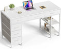Huuger Computer Desk with 6 Drawers Office Desk with Shelves Reversible Gaming Desk Corner Desk with Storage Work for Home Office Study Living Room 47inch White