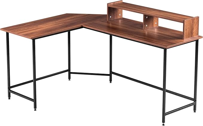 ivinta L-Shaped Computer Office Desk Modern Gaming Corner Desk with Monitor Stand Home Office Study Writing Table Workstation for Small Spaces 6404 (Brown)