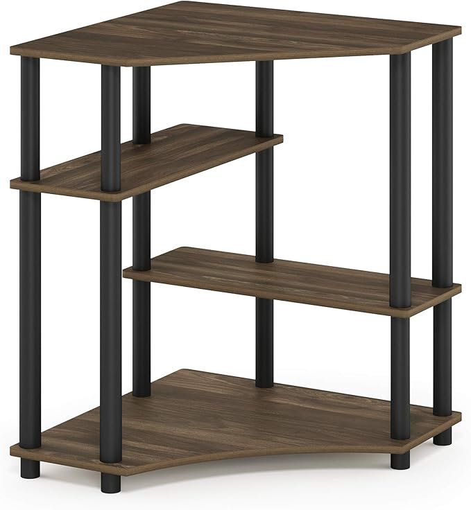Furinno TURN-N-TUBE Desk Gaming Desk with Shelves Corner Computer Desk with Shelves Office Desk Space Saving For Home Office Bedroom Columbia Walnut