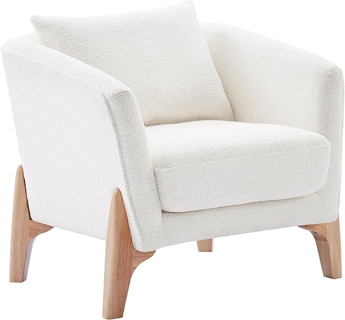 VANOMi Accent Chairs for Living Room Sherpa Armchair with Cushion Comfy Chair for Bedroom Reading Corner Apartment White
