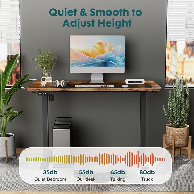 Electric Standing Desk Adjustable Height 63 x 24 Inch Sit and Stand Desk with 2 Hooks and Wire HolesHome Office Desk Ergonomic Workstation Computer DeskBrown