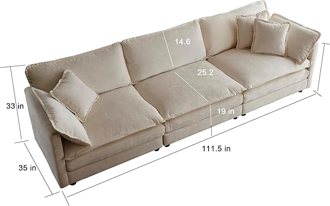 111.5 Chenille Modular Sectional Sofa Comfy Cloud Couch Sectional Sofa Modern 3 Seat Couch Deep Seat Sofa for Living Room Bedroom Apartment (Light Coffee 111.5Inch-U Shape)