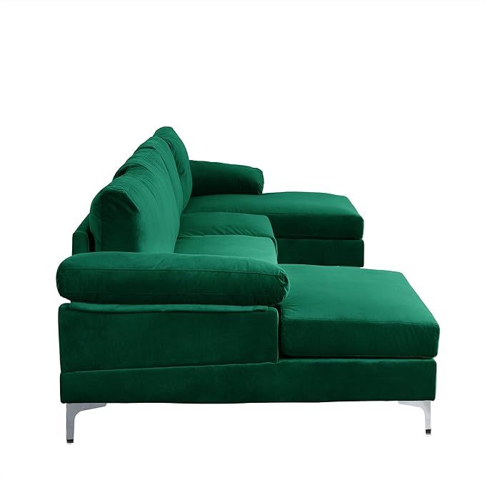 Casa Andrea Milano Modern Large Velvet Fabric U-Shape Sectional Sofa Double Extra Wide Chaise Lounge Couch