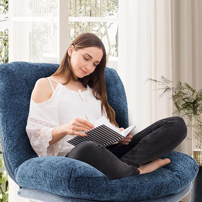 Oversized Swivel Accent Chairs with Ottoman for Living Room Bedroom Extra Wide Rocking Swivel Criss Cross Chair with WheelsBlue