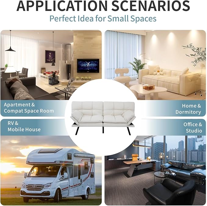 MUUEGM Futon Sofa Bed Couch Memory Foam Convertible Modern Loveseat Daybed SofaComfy Sleeper Couch for Apartment Living RoomEasy AssembleWhite