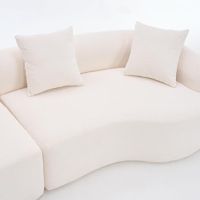 Yoglad 110‘’ Boneless Curved Sofa Modern Cloud 4-Seater Floor Couch Minimalist Compression Sofa for Living Room Apartment Studio Office No Assembly Needed(Chenille Beige White)