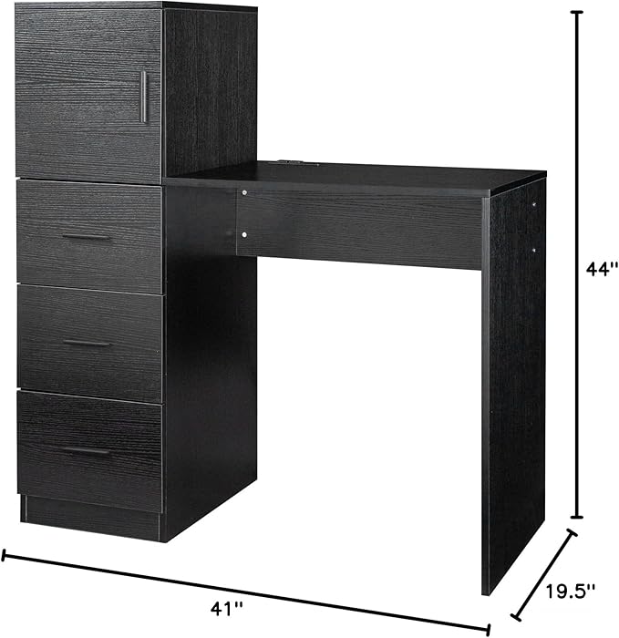YUNWANG Computer Desk with 4 Drawers and Shelves Gaming Desk with Power Outlets Office Work Study Laptop Desk for Home Office Small Spaces