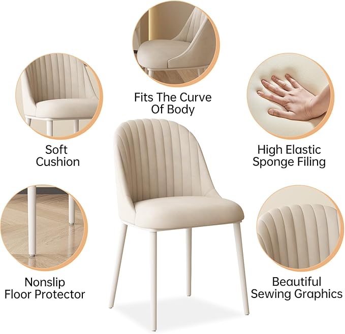 Cream White Dining Chairs Set of 2 Modern Shell Comfy Kitchen Chair with High Elastic Seat and Back for Living Room Bedroom Dining Room Kitchen