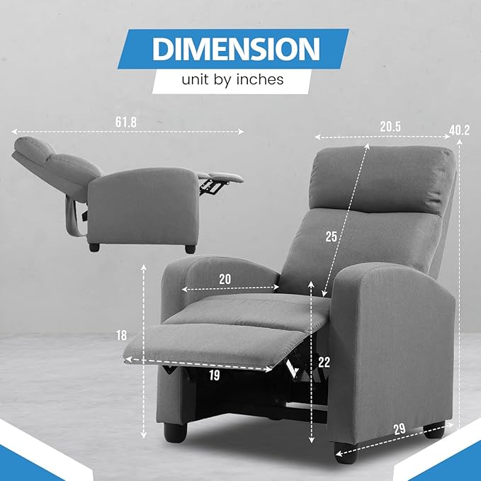 Recliner Chair for Adults Living Room Chairs Reading Chair with Fabric Padded Seat Backrest Modern Reclining Easy Lounge Bedroom Chair Recliner Chair for Bedroom (Grey)