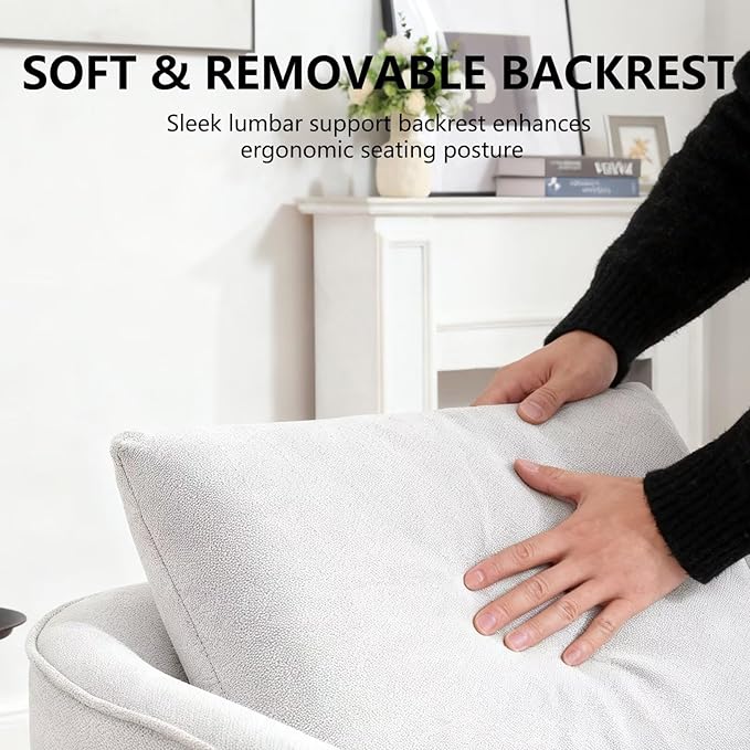 MINCETA Oversized Accent Chair for Living Room 360° Swivel Barrel Chair with High Density Foam Modern Reading Chair with Performance Fabric Upholstered Armchair for Apartment Bedroom White