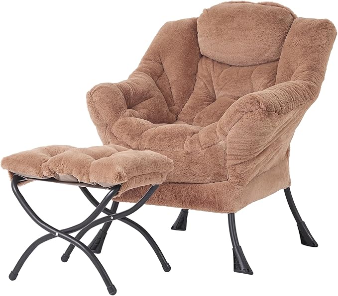 Tiita Lazy Chair with Ottoman Modern Large Accent Lounge Chair Leisure Sofa Armchair with Ottoman Reading Chair with Footrest for Bedroom Living Room Dorm Rooms Garden and Courtyard