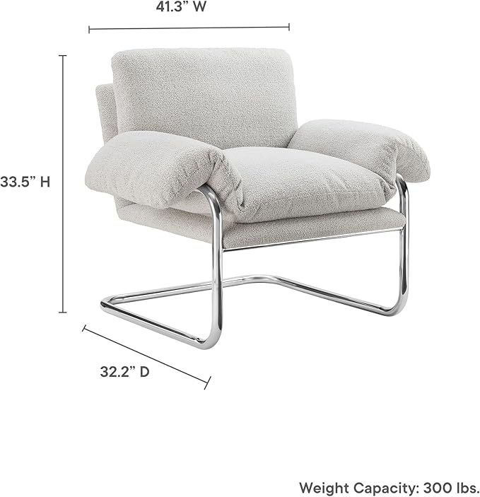 Modway Ansel Boucle Accent Chair in Newsprint - Fabric Lounge Chair for Living Room Bedroom - Upholstered Corner Reading Chair with Arms and Removable Cushions