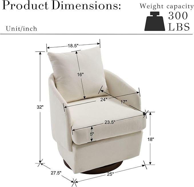 Beige Swivel Accent Chair Set of 2Comfy 360-Degree Swivel Barrel Chair with Back Pillow Living Room Bedroom Accent Arm Chairs Small Modern Upholstered Single Office Club Sofa ChairChenille