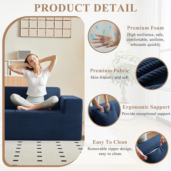 FILUXE Convertible Folding Sofa Bed - Sleeper Chair with Pillow Modern Linen Fabric Floor &amp Futon Couch Foldable Mattress for Living Room/Dorm/Guest Use/Home Office/Apartment Single Size Dark