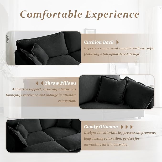 SoarFlash Chenille Sectional Sofa Comfy Modular Coush Sofa with Ottoman Modern 2 Seat Recliner Deep Seat Sofa Set for Living RoomGrey