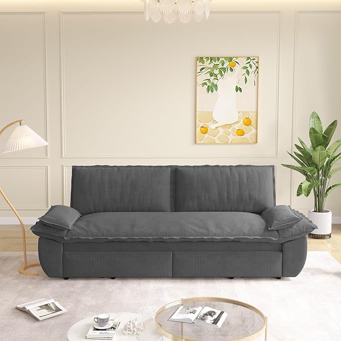 Cilee 73.2 Folding Sofa Bed 3-in-1 Convertible Loveseat Sleeper Sofa Pull Out Futon Sofa Comfy Floor Couch with Storage Pocket &amp 2 Pillows Love Seats Furniture for Living Room Corduroy Gray