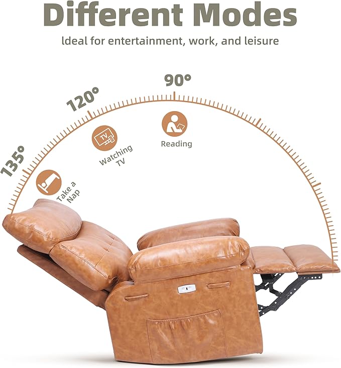 GarveeHome Swivel Massage Chair Electric Rocking Recliner Chair with Vibration and Heating Overstuffed Faux Leather Single Sofa Chair W/USB Power Glider Chairs for Living Room