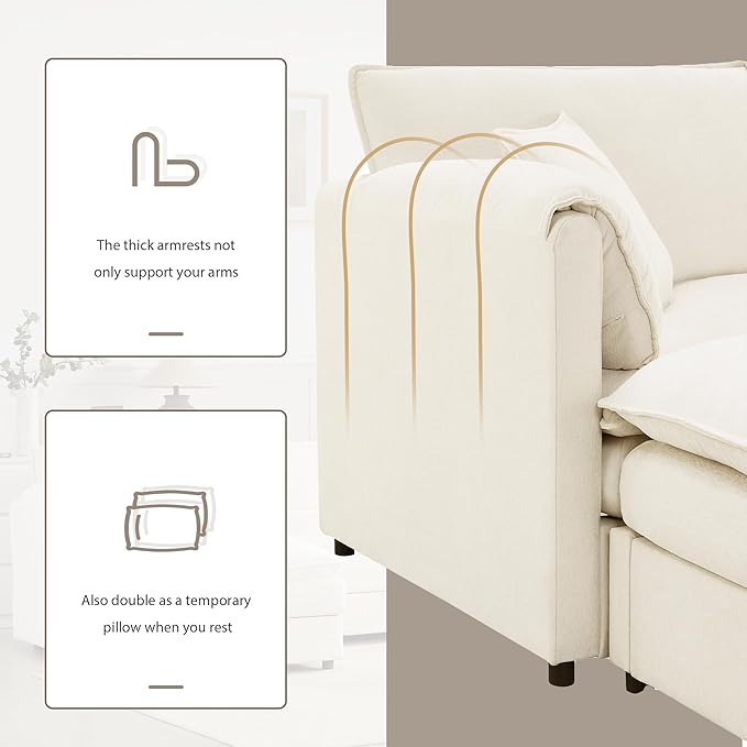 136 Chenille U-Shaped Modular Sectional Sofa with Deep and Wide SeatCloud Couch Set with Double Cushions6 Seat Sofa with Movable Ottomanfor Living Room Apartment Office (Cream#h)