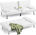 Homall Futon Sofa Bed Leather Futon Couch with Removable Armrests Adjustable Recliner Sleeper Sofa Bed with Dual Cup Holders for Living Room Apartment Office (White)