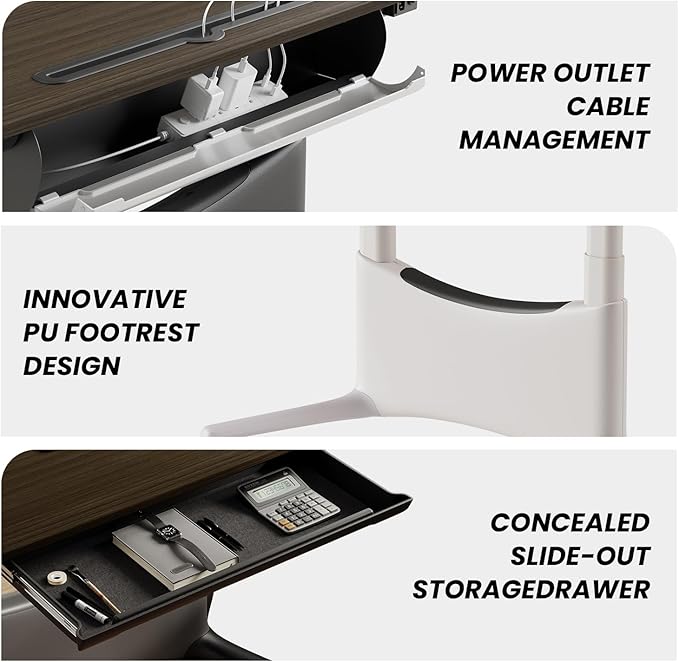 COLAMY Electric Adjustable Standing Desk – 48 x 28 Inch Sit Stand Desk with Drawer &amp Cable Management Dual Motor Lift System Ergonomic Footrest Home Office Table (MFC Desktop Walnut + Black)