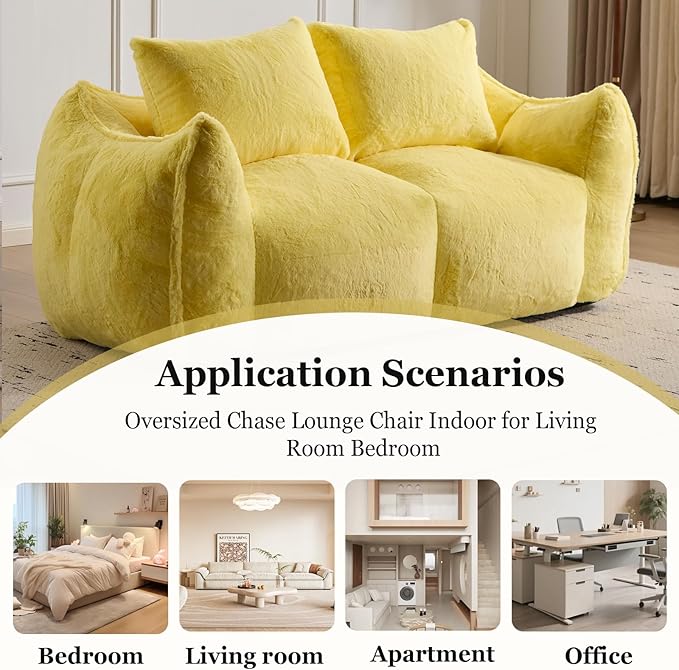 Compressed Sofa Couch in a Box 75” Beige Plush Floor Sofa Couch with Memory Foam for Bedroom Apartment Comfy Upholstered Foam Loveseat with Curved Armrest No Assembly (Yellow)