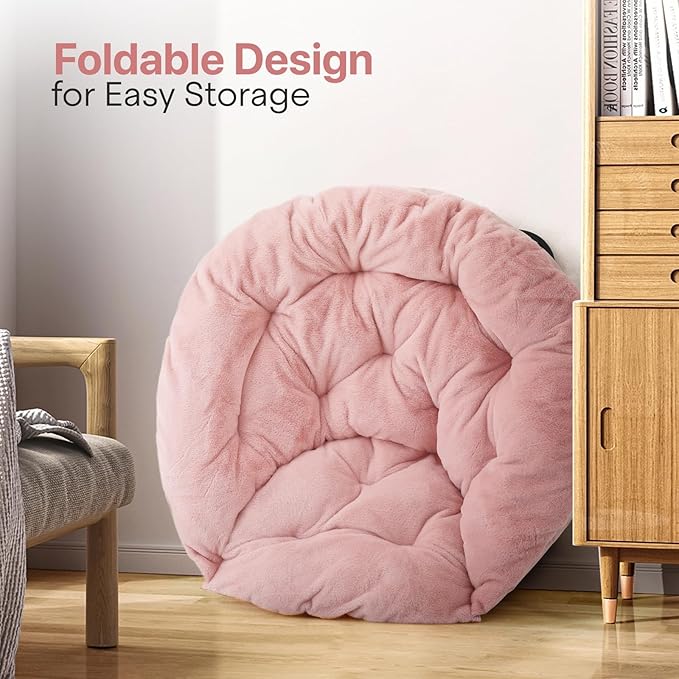 Comfy Saucer Chair Set of 2 Metal Frame Cozy Lounge Lazy Chair Folding Faux Fur Round Saucer Chair for Adults Foldable Papasan Moon Chair for Living Room Dorm Bedroom