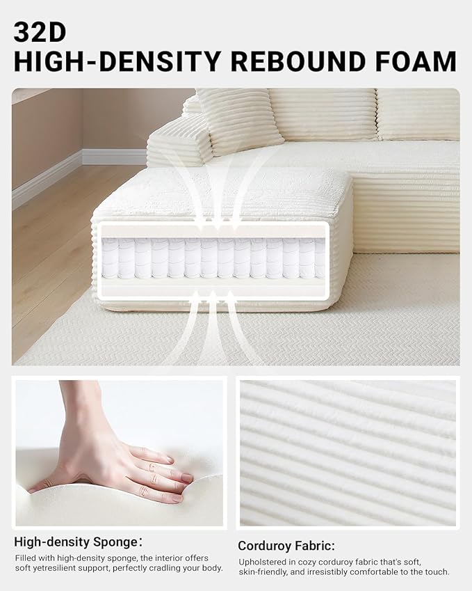 150 Oversized Modular Sectional SofaDeep Seat Cloud Corduroy Boneless Couch with Cup HoldersUSB Ports Wireless Charging &amp Storage BoxUpholstered Modular Sleeper Sofa for Living Room (Beige)
