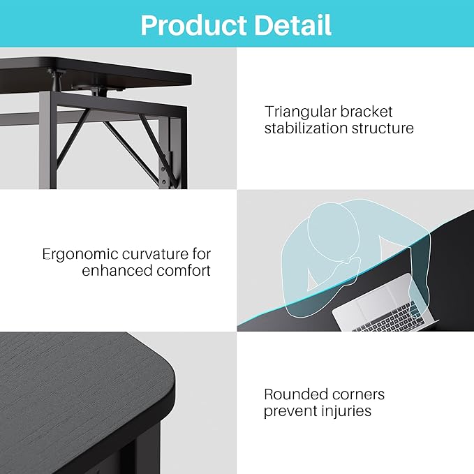 JOYMOOP Black 47.2 Folding Desk No Assembly Small Foldable Desk for Home Office Wooden Top Folding Computer Desk for Working Writing Studying - Large Size