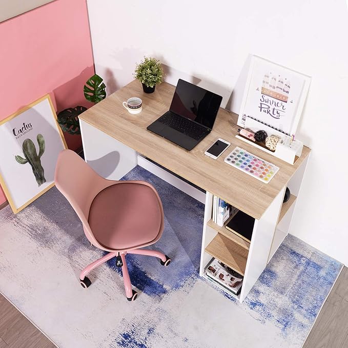 47.2 Computer Desk with 5 Storage Shelves Modern Study Writing Desk for Small Spaces Gaming Desk Multipurpose Student Learning Table Workstation for Home Office Easy Assembly (Oak White)