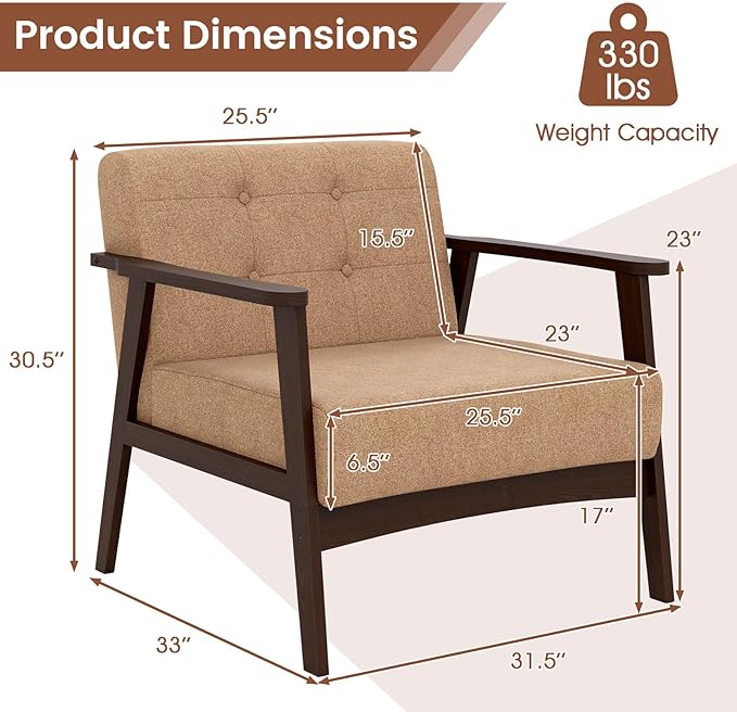 GORELAX Fabric Accent Chair Upholstered Side Lounge Armchair with Wood Frame &amp Tufted Design Mid Century Modern Chair Comfy Reading Chair for Living Room Bedroom Office (1 Beige)