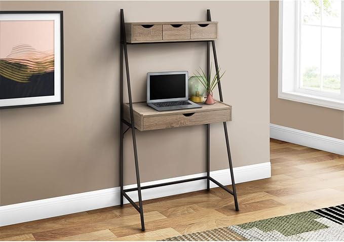 Monarch Specialties I 7332 Computer Desk Home Office Laptop Leaning Storage Drawers 32 L Work Metal Laminate Brown Black Contemporary Modern