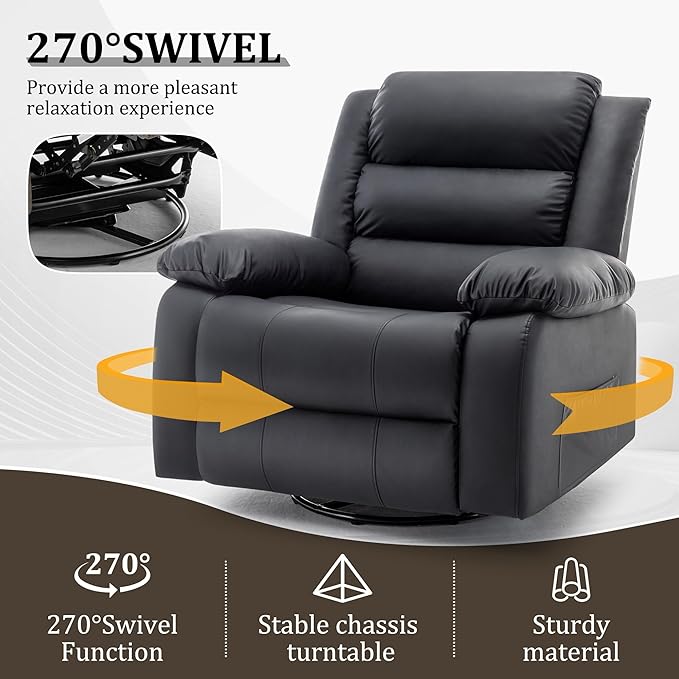 Power Recliner Chair Electric Rocker Recliner with Massage and Heat 270° Swivel Glider Oversized Wide Seat with USB Port Cashmere Nursery Chair for Living Room Black