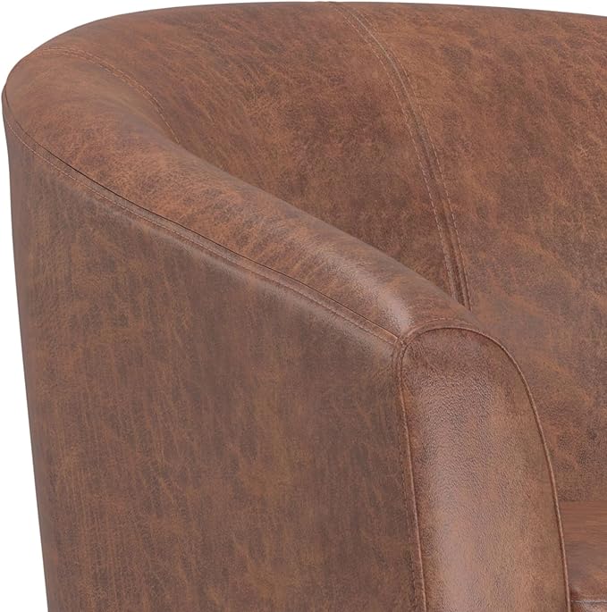 SIMPLIHOME Austin Tub Chair - 30 inch Wide Upholstered Faux Leather Contemporary Accent Chair in Distressed Saddle Brown for Living Room or Study with High Arms Removable Cushion