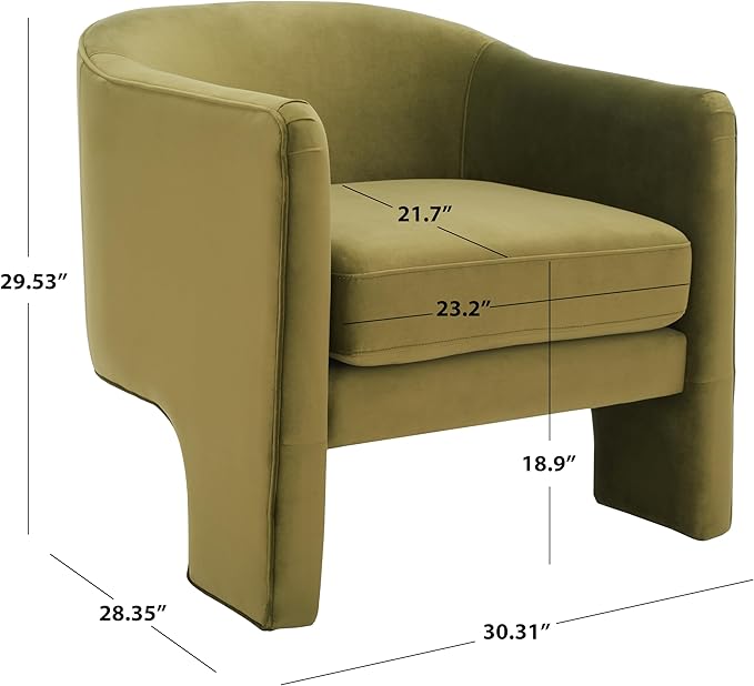 SAFAVIEH Couture Collection Londyn Mid-Century Modern Olive Green Velvet Upholstered Accent Chair (Fully Assembled)