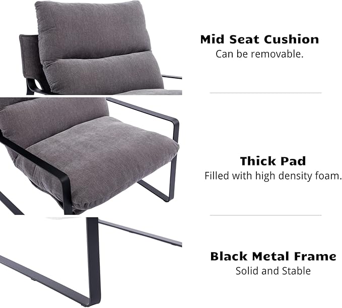 HEAH-YO Modern Accent Chairs Set of 2 Linen Fabric Living Room Chairs with Removable Cushion and Solid Metal Frame Comfy Reading Chairs for Bedroom Grey