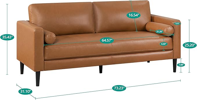 Naomi Home Genuine Leather Sofa - Revel in Exquisite Leather Opulence - Unparalleled Luxury Mid Century Sofa Embodiment of Cozy Lounging and Contemporary Design Tan