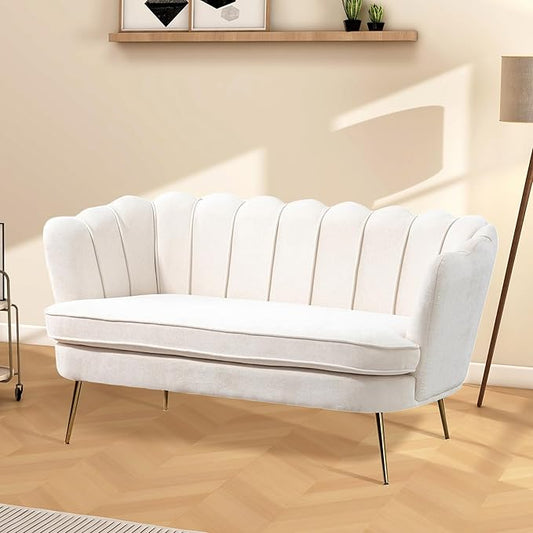 Aoiy &amp Wifon 59 W Comfy Small Loveseat for Small Spaces Upholstered 2-Seat Settee Loveseat with Metal Legs Chenille Beige