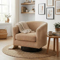 Swivel Accent Chair 360°Swivel Barrel Chair Comfy Upholstered Corduroy Club Armchair for Living Room Reading Room Bedroom (Light Brown)