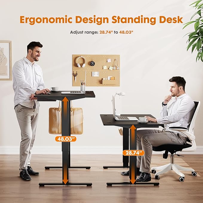 NEWBULIG Electric Standing Desk Height Adjustable Sit Stand Home Office Computer Desks with Drawer 63 x 24 Inches Black Top and Frame