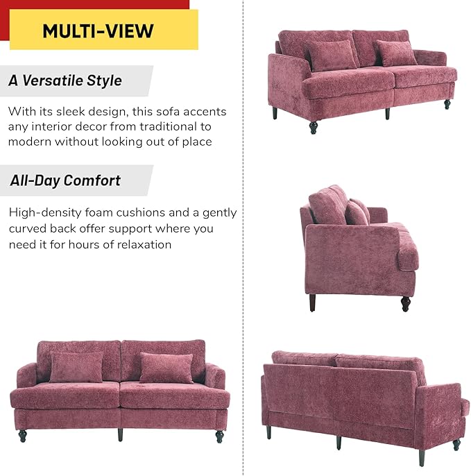 JOYBASE 70 inch Loveseat Sofa Mid-Century Modern Love Seat Couch with Wood Legs Upholstered Comfy Sofa for Living Room Apartment Office Bedroom (Wine Red Chenille)