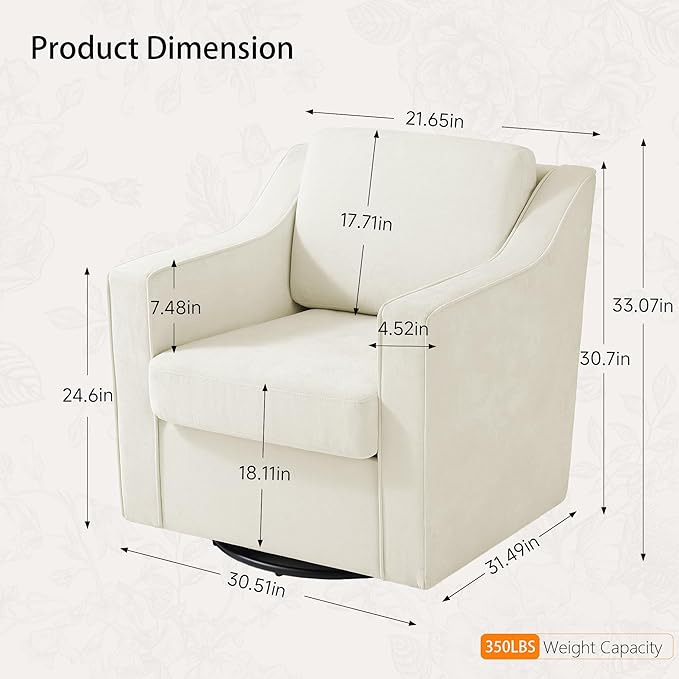 Swivel Accent Chair Mid Century Round Barrel Arm Chair for Living Room Comfy Chenille Club Single Sofa Chair for Bedroom-Beige