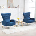 X-VOLSPORT Button-Tufted Velvet Accent Chairs Set of 2 Mid Century Modern Living Room Chair with High Wingback Upholstered Arm Chair with Metal Gold Legs for Bedroom Club Navy Blue