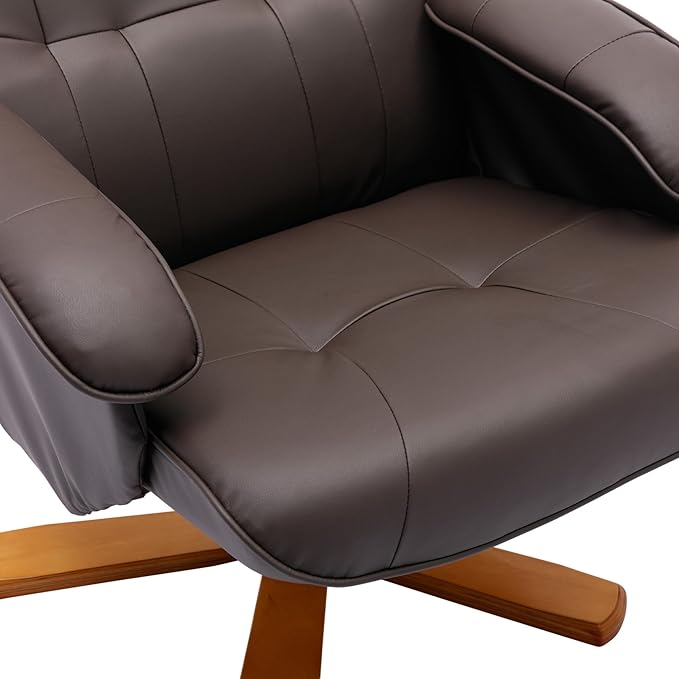 Recliner Chair with Ottoman Swivel Recliner Chair with Wood Base for Livingroom Bedroom Faux Leather BeigeGrey