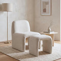Modern Accent Living Room Chair with Ottoman Upholstered Mixed Linen Lounge Chair Comfy Side Reading Chair for Living Room Bedroom Apartment Office Beige
